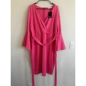 Pinup Fashion Women's Plus Size Wrap V Neck Bell Sleeve Belted Work Wedding 22W